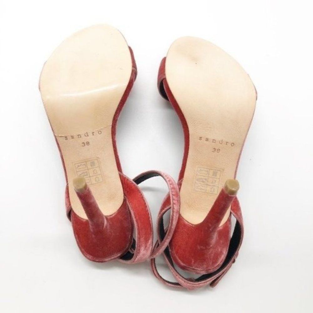 SANDRO Nina Rose Velvet Heeled Sandals - Picture 6 of 8